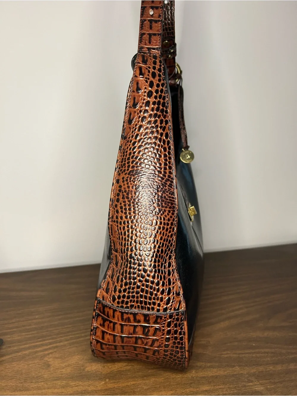 Brahmin Maggie Black Tuscan Croc Embossed Leather Hobo Shoulder Bag